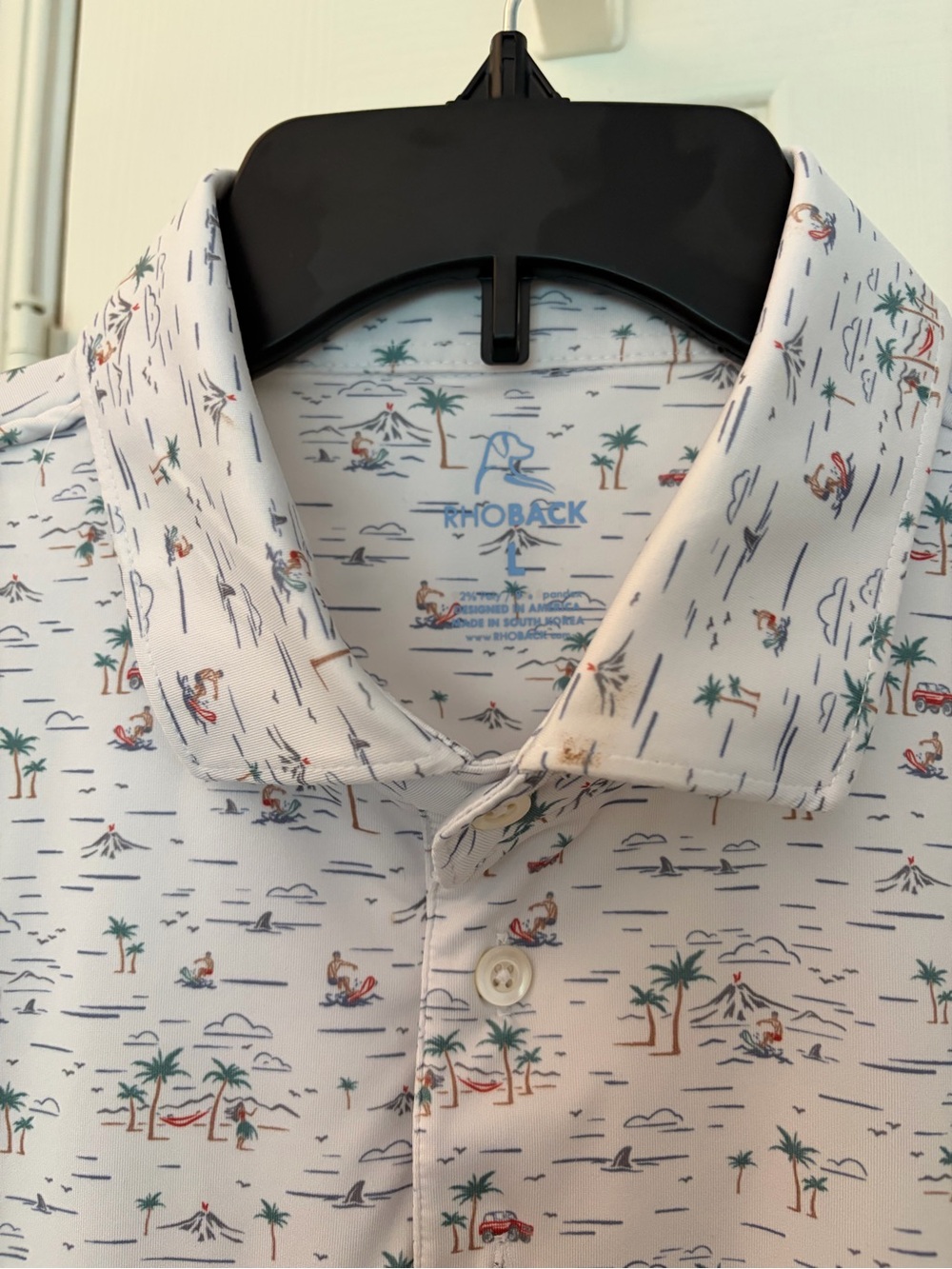 Men's White Printed Polo Shirt - Casual Short Sleeve The Beach Day